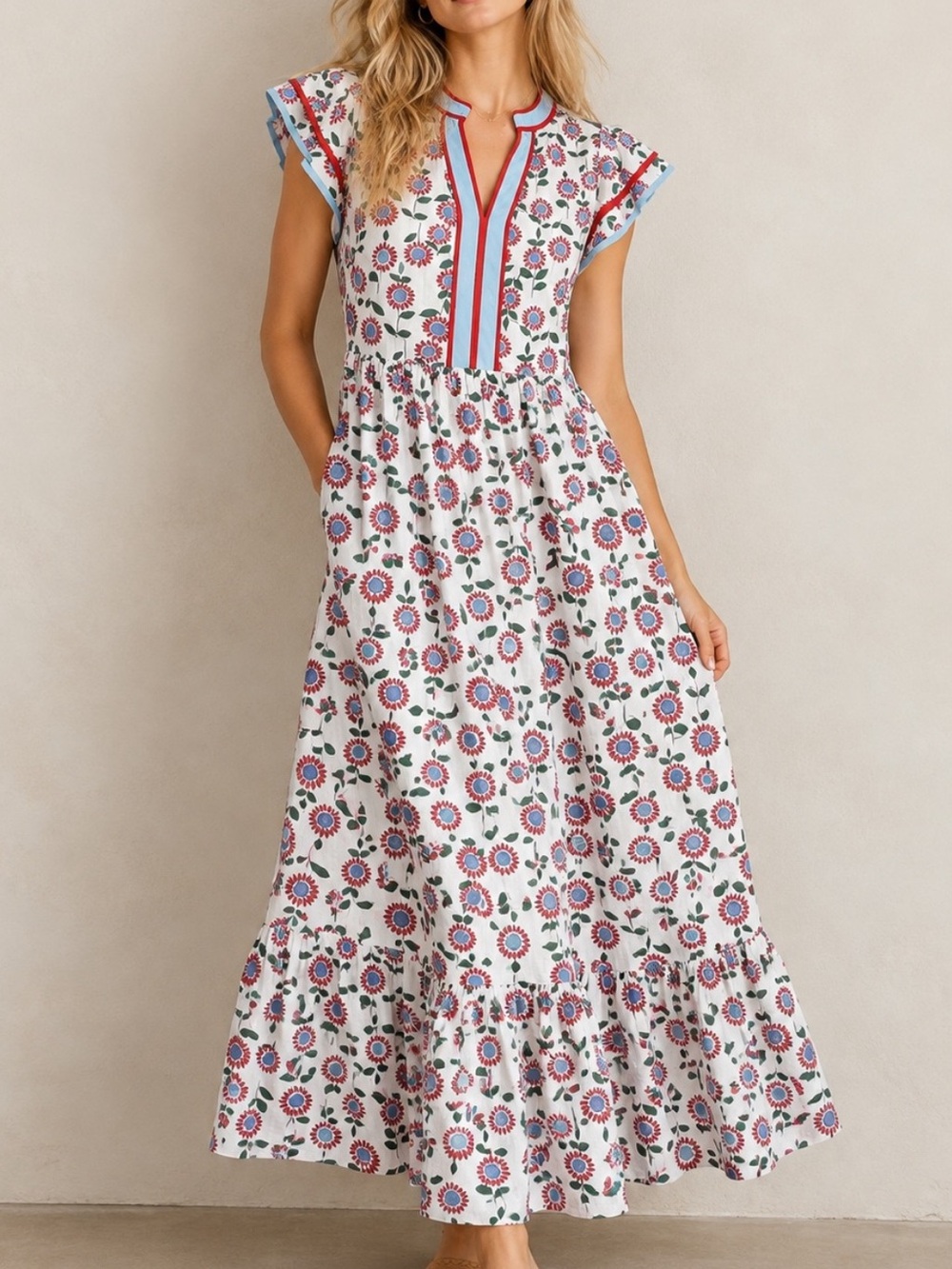 NWT Entro Floral Tiered Midi Pocket Dress Size XL